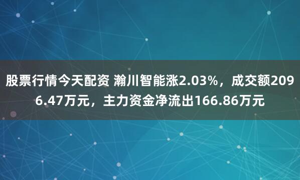 股票行情今天配资 瀚川智能涨2.03%，成交额2096.47万元，主力资金净流出166.86万元